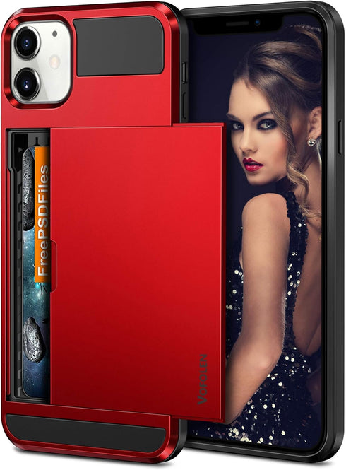 Vofolen Compatible with iPhone 12 Case 5G Wallet Cover Credit Card Holder Slot Sliding Back Pocket Anti-Scratch Dual Layer Protective Compatible w...