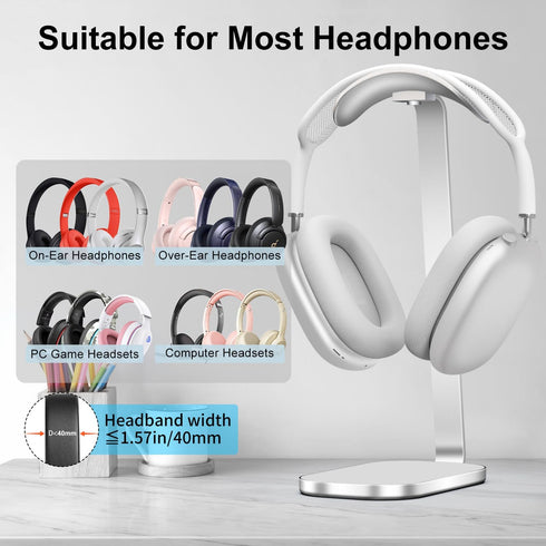 Headphone Stand for AirPods Max, Headset Holder with Aluminum Supporting Rod, Heavy Base Desk Stand Headphones Support Accessory for All Headphone...