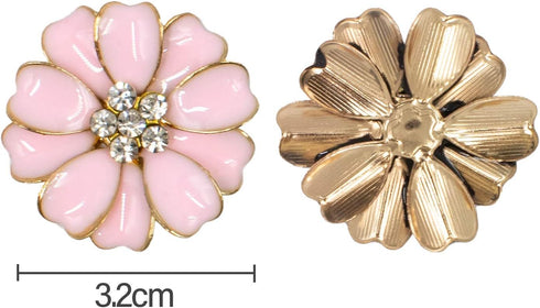 AUEAR, 30 Pack Buttons Enamel Flower Sewing Button Metal Crystal Rhinestone Flat Back Beads Embellishments Without Hole for Clothing Jewelry Makin...