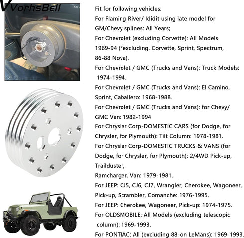1'' Steering Wheel Hub Adapter Conversion Spacer,6 Hole to 3 Hole Steering Wheel Adapter Boss Kit(Silver)...