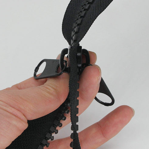 Leekayer 2PCS #10 84 cm Heavy Duty Zippers for Sewing Separating Large Plastic Zippers Black Tape with Double Pull Tab Slider, Sleeping Bag, Boat,...