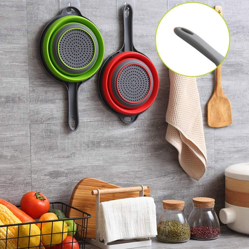 2 Pack Kitchen Foldable Silicone Strainer Colanders, Collapsible Colanders with Handles, Space-Saver Folding Strainer Colander for Draining Pasta,...