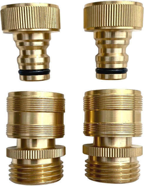 Quick Connector Garden Hose Fittings (2 Pack) - Leak Free - 3/4" Snap-On Water Hose Adapter for Quick Release - Solid Brass - Quick Connection Gar...