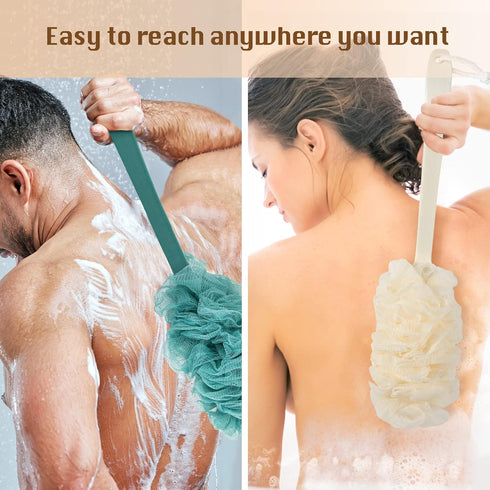 2Pack Back Scrubber for Shower?PIPUHA Loofah Sponge Shower Brush Using Body Exfoliating with Long Handle, Loofah on a Stick for Men Women, Bathing...