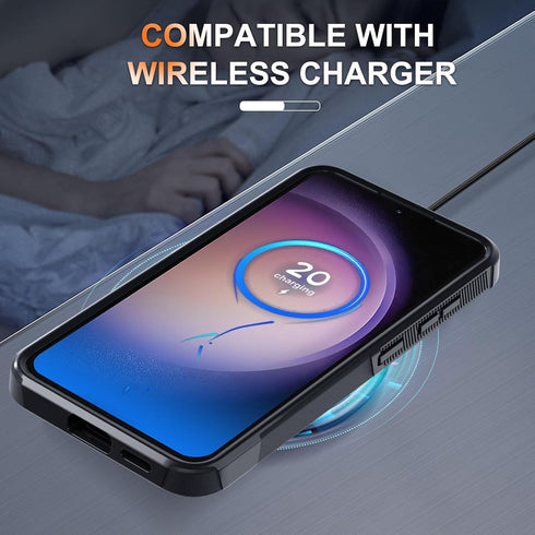 for Samsung Galaxy S24 Plus Case, Full Body Heavy Duty Rugged Shockproof Protective Phone Cover with Lanyard Strap, Tempered Glass Screen Protecto...
