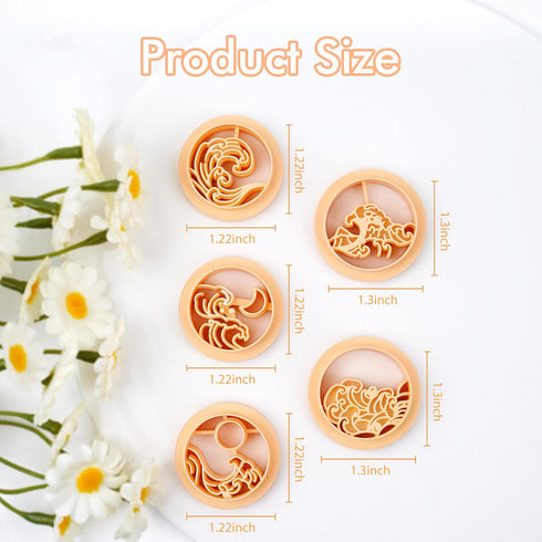 Puocaon Ocean Wave Clay Cutters - 5 Pcs Clay Cutters for Polymer Clay Jewelry, Moon Cloud Polymer Clay Earring Cutters...