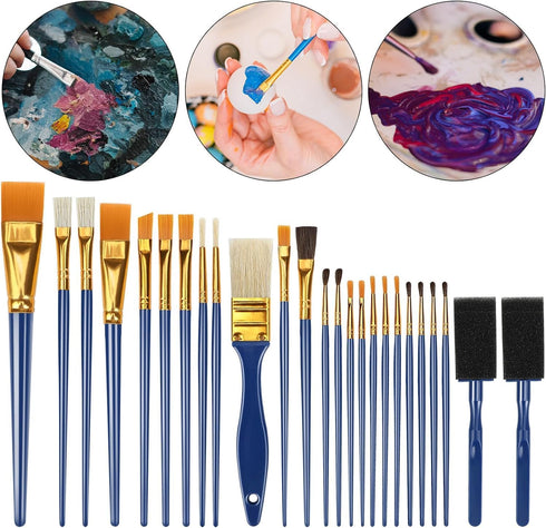 Acrylic Paint Brushes Set, Halobios 25 Pcs Artist Paintbrushes Acrylic Painting Brushes for Children Beginners, Artist Painting Kits for Acrylic O...