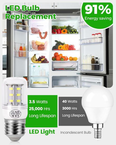 Upgraded KEI D34L Refrigerator Bulb 5304511738 LED Refrigerator Light Bulbs Fit for Frigidaire Kenmore, Refrigerator Light Bulb Replacement (3.5W ...