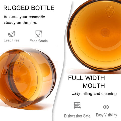 2pcs 8oz Amber Plastic Cosmetic Jars,Wide Mouth Refillable Containers with Lids for Cream, Lotion, Powder, ointment, Bath Salt and Body Butter etc...