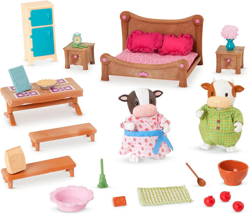 Li’l Woodzeez – 28Pcs Bedroom & Dining Playset – Dollhouse Furnitures & Accessories – 2 Doll Figures Included – Miniature Bedroom & Kitchen Playse...