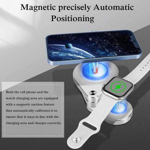 3 in 1 Mag Safe Charger Wireless Foldable Magnetic Wireless Charging Station for iWatch, AirPods Pro/2, iPhone 15/15 Plus/15 Pro Max/14/13 Series/...
