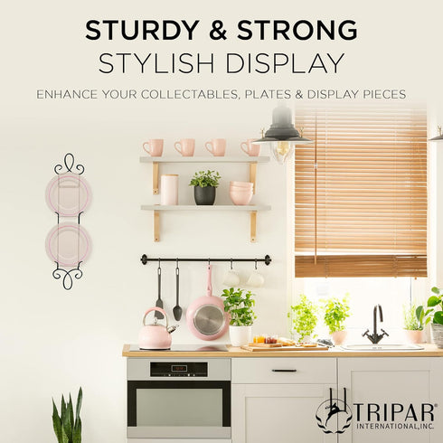 TRIPAR Augusta Narrow Vertical Plate Rack, Black Display (2 Tiers) - Lightweight & Durable - Contains 2 Non-Adjustable Brackets - Elegantly Displa...