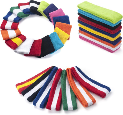 Sweatbands Set, Headband and Wrist Sweatbands, Cotton Sweat Band for Athletic Men and Women, Sweatbands Sports Headbands for Working Out, Running,...