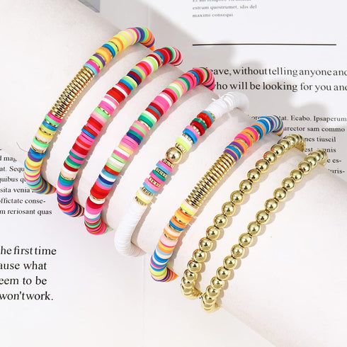 Colorful Beaded Bracelets for Women Heishi Bracelet Set Gold Bead Bracelets Resin Acrylic Bangle Bracelets Stackable Stretch Strand Bracelet...
