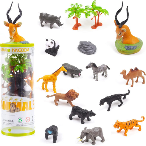 Mini Wild Animals 15-Pcs Figure Set | Realistic Sensory Tube Playset for Toddlers 3-5, Party Favors...