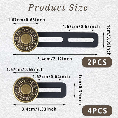 6PCS Extender Button for Jeans Pants, Silicone Pants Waist Extender Button No Sew Metal Adjustment Pants Waist Extension for Trousers Collars, Cuf...