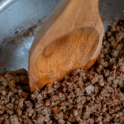 FAAY Right Hand Chopper, Wooden Spoon - Spatula, Break Up Ground Beef Utensils Made from High Moist Resistance Teak Wood for Non Stick Cookware. (...