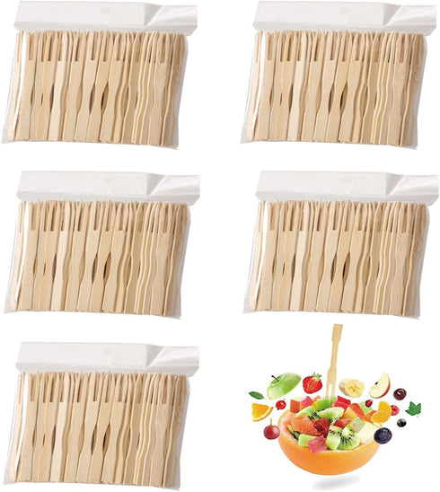Bamboo Cocktail Forks Appetizer Fruit Food Picks 500 Pcs Food Mini Forks Wooden Cocktail Picks for Cheese Natural Bamboo Wood Party Food Fork Skew...