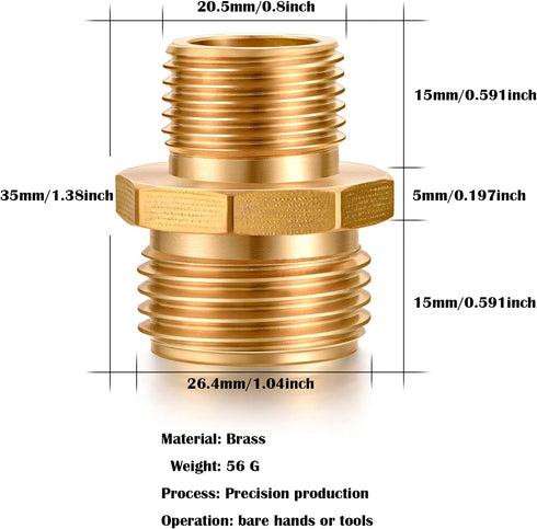 Garden Hose Fittings Connectors Adapter Solid brass Brass Repair Male to Male faucet leader coupler dual water hose connector(3/4" GHT Male to 1/2...