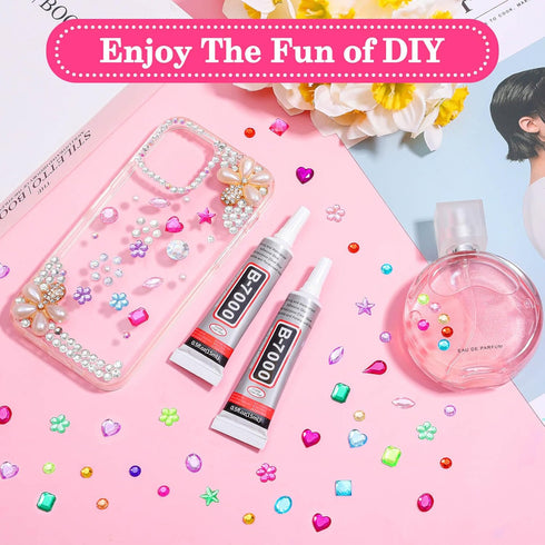 Anezus1200Pcs Craft Gems with 2Pcs B7000 Jewelry Glue, Flat Back Sequins Jewels Embellishments Rhinestones Gemstones for Bedazzling, Decor, Clothi...