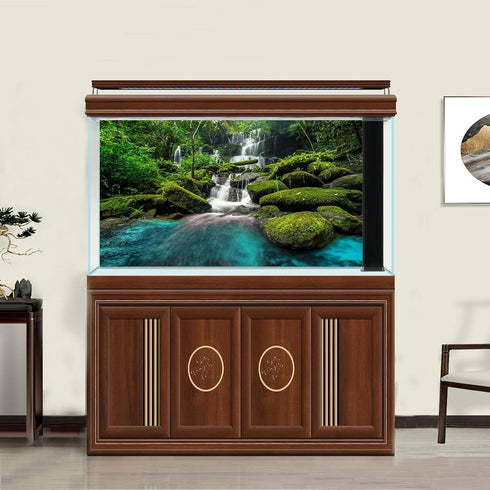 Forest Aquarium Background Waterfall Tropical Jungle Terrarium Background Green Leaves with Lush Moss Rocks Aquarium Backdrops Reptile Habitat Bac...