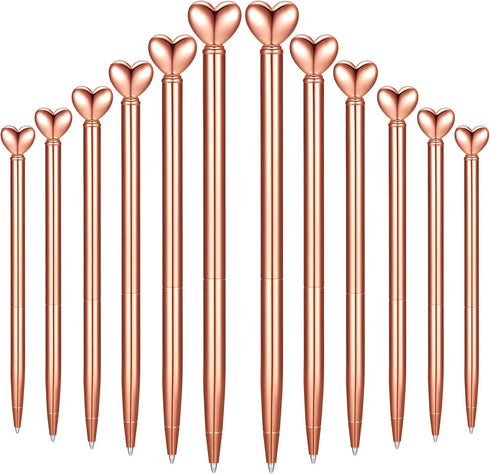 Chinco 12 Pieces Heart Shaped Pens Black Ink Retractable Metal Decorative Cute Pens for Women Girl Heart Writing Ballpoint Pens for Wedding Baby S...