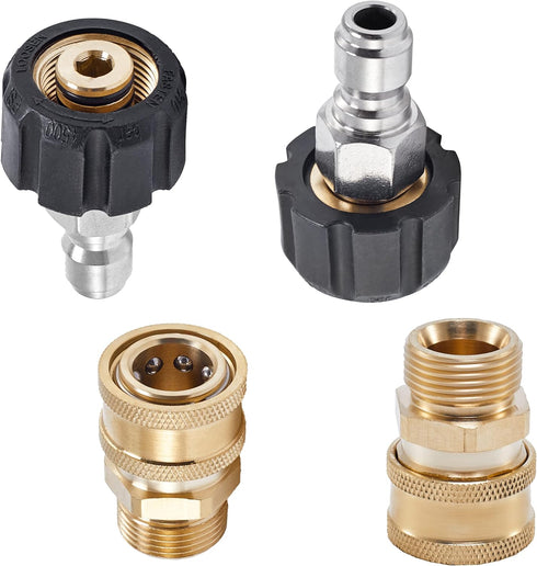 Pressure Washer Quick Connect Fittings, M22 15mm to 3/8 Inch Quick Connect Kit, Pressure Washer Hose Adapter, 4 Pieces...