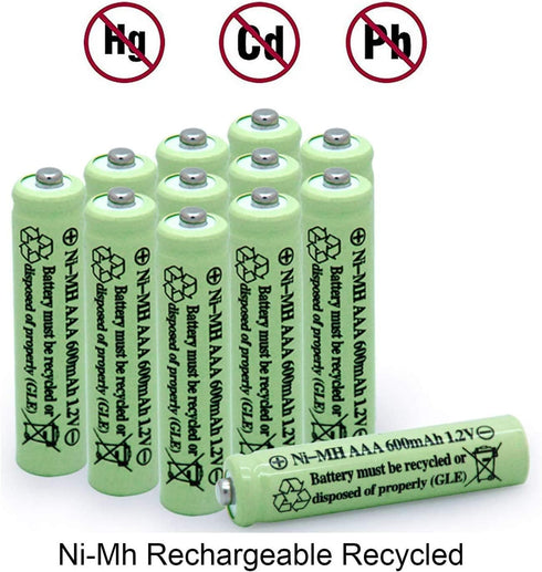 1.2V AAA 600mAh NI-MH Rechargeable Battery for Outdoor Solar Lights,Garden Lights, Remotes, Mice (Green 12 PCS)...