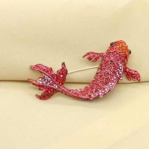 Red Koi Fish Carp Crystal Brooches Cute Enamel Rhinestone Ocean Animal Lapel Brooch Pins Fashion Jewelry for Womens Girls Gift...