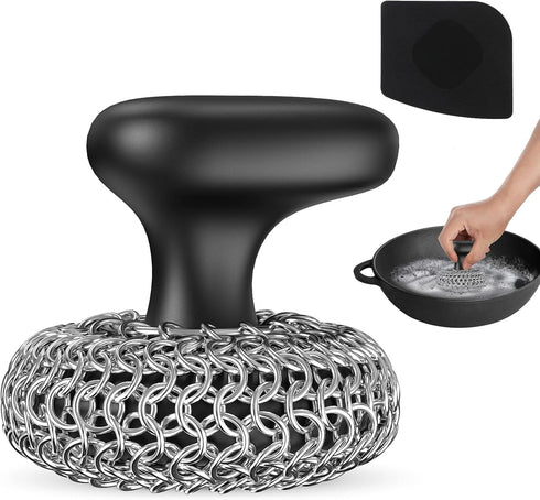 Cast Iron Scrubber | Dish Scrub Brush | 316 Cast Iron Cleaner Chainmail Scrubber for Cast Iron Pan Skillet Cleaner - Dish Scouring Pad Dishwasher ...