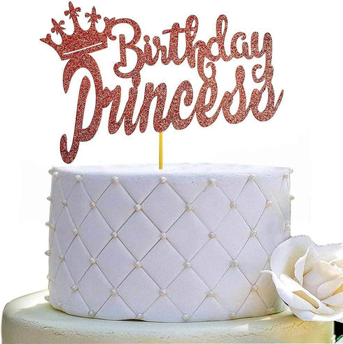 Rose Gold Glittery Cake Topper for Princess Birthday Party Decorations...