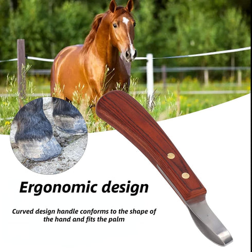 Hoof Knife, Stainless Steel Blade Curved Farrier Horse Hoof Trimmer with Non Slip Rubber Wood Handle, Multipurpose Hoof Loop Trimming Knife, for H...