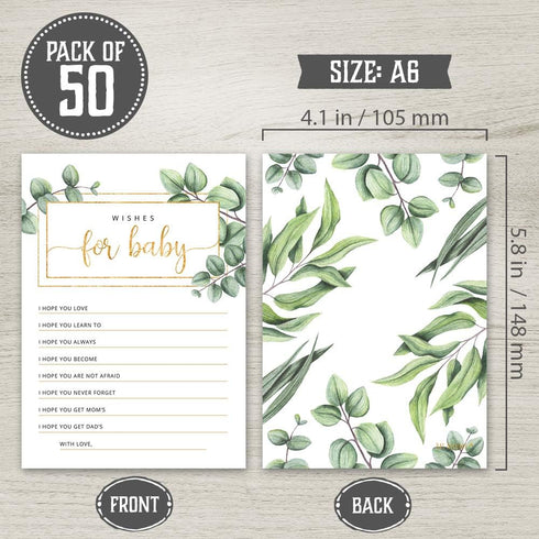 Baby Shower Wishes Cards - Gender Neutral Wishes for Baby Cards (Set of 50) -Double-Sided Advice and Wishes Cards Baby Shower Keepsake - Watercolo...