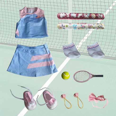 18inch Doll Clothes and accessories-18 Dolls Tennis Sports Outfits-Tops, Short Skirt, Headbands, Hair Band?Doll Socks, Dolls Shoes, Rackets, Ball...