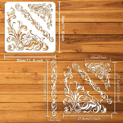 FINGERINSPIRE Ornate Corners Stencils 11.8x11.8 inch Corner Art Damask Border Painting Stencil Plastic Flowers Vine Patterns Stencil Reusable DIY ...