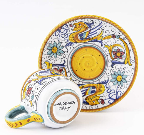 Fima ThatsArte.com - Italian Ceramic Espresso Cup & Saucer Raffaellesco, Deruta - Hand Painted, Handmade Coffee Cup Made in Italy, Deruta Pottery...
