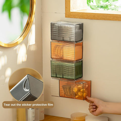 SUNFICON Pull In & Out Cotton Swab Balls Box Organizer Dispenser Cotton Pads Holder Storage Canister Cosmetic Pads Container Flossers Case Gifts B...