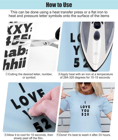 1 Inch Iron on Letters and Numbers for Clothing, 5 Sheets 755 Pieces Vinyl Heat Transfers Letters with A-Z and 0-9 Iron on Letters for Fabric Numb...