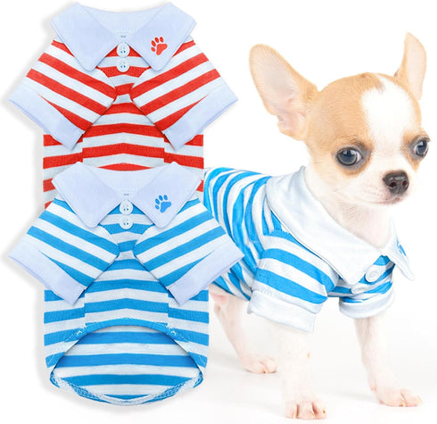 2 Pieces Dog Shirts for Small Dogs Boy Girl Stripe Dog Clothes Spring Summer Chihuahua Yorkie Clothes Soft Pet T-Shirt Extra Small Dog Clothes Pup...