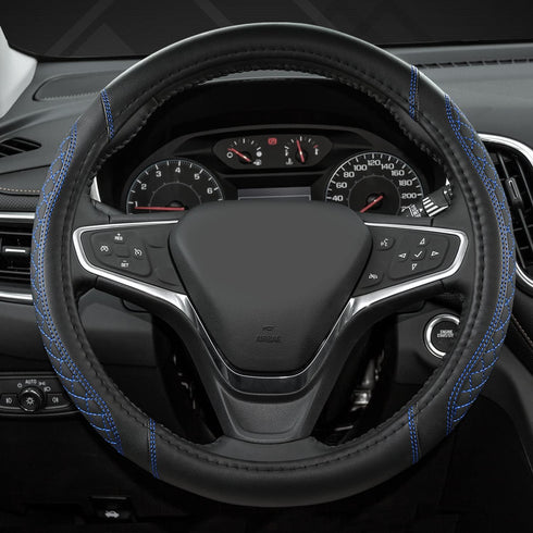 West Llama Customized Auto Car Steering Wheel Cover for Chevy Silverado,Tahoe,Equinox,Traverse,Trailblazer,Colorado (Diamond Quilted-Black+Blue-St...