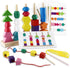 Montessori Beads Sequencing Toy Set, Wooden Stacking Blocks & Lacing Beads & Matching Shape Stacker STEM Preschool Learning Montessori Toys Gifts ...