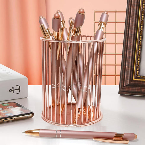 Ballpoint Pens, 6 Pack Rose Gold Metal Pens Black Ink Pens, 1.0mm Medium Point Stylus Pens for Touch Screens, Cute Pens Teacher Gifts Office Suppl...