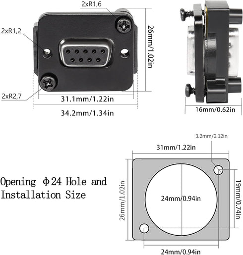 QIANRENON DB9 Panel Mount Straight Through Connector Adapter 9-pin RS232 Serial Female to Male Panel Mount Socket Converter Coupler, for Video Net...