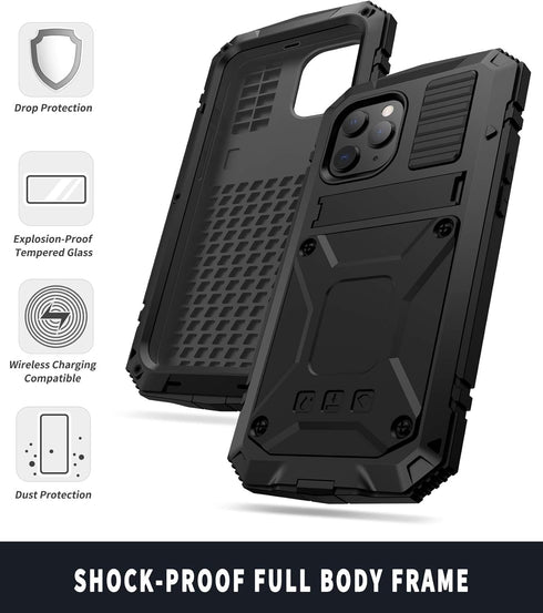 iPhone 12 Pro Max Metal case with Kickstand Built-in Screen Protector Case Sturdy Military Armor Durable Full Body Heavy Duty Shockproof Drop Test...