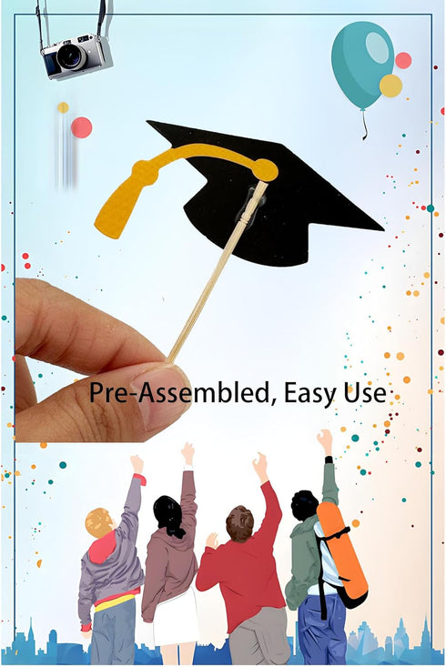 2025 Graduation Cupcake Toppers, 48 PCS Food/Appetizer Picks For Graduation Party Mini Cake Decorations, Diploma, 2025, Grad Cap Set 48 Pieces (01...
