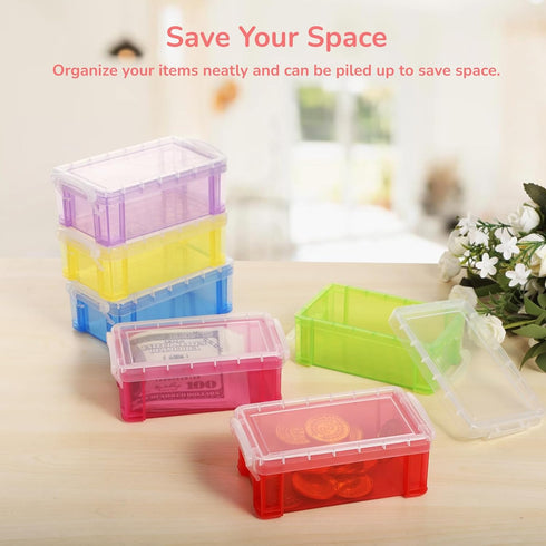 6 Pcs Mini Plastic Boxes, Small Clear Storage Containers with Locking Lids, Clear Plastic Organizers for Crafts, Stationery, Jewelry, Sewing, Mult...