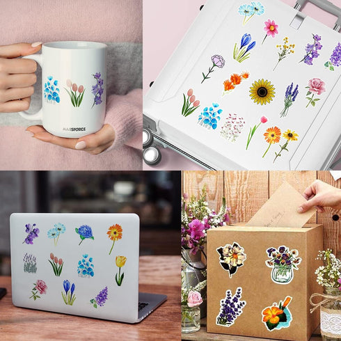Flowers Stickers Set, Gift for Kids Teen, Cute Waterproof Vinyl Decals for Travel Luggage Suitcase Laptop Water Bottle Skateboard Bike Helmet Guit...