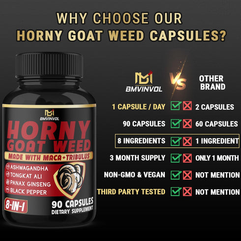 BMVINVOL Horny Goat Weed Capsules - 7000mg Herbal Equivalent - Maca, Ginseng, Tribulus Terrestris, Ashwagandha - Performance and Energy Support - ...