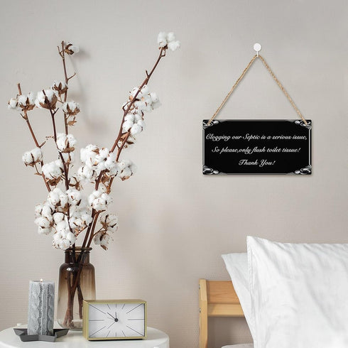Only Flush Tissue Hanging Bathroom Plaque Septic Tank Toilet Wall Door Decor Thank You Sign 12" x 6"...