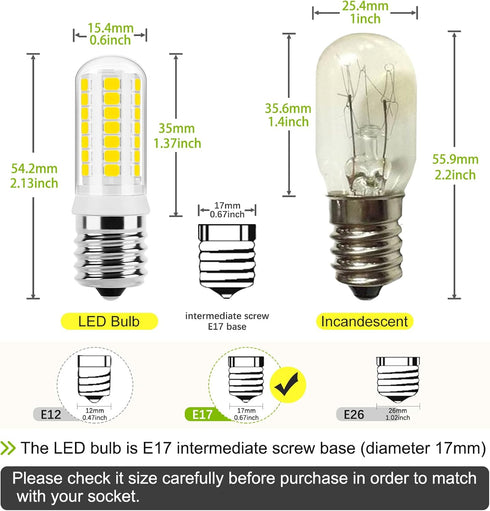 DiCUNO E17 LED Bulb Dimmable, Microwave Oven Bulbs, Daylight White 5000K, 3W (40W Incandescent Replacement) 400LM 120V E17 Intermediate Base Light...